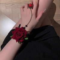 Gothic Lace Rose Wrist Cuff Bracelet & Necklace Set for Halloween Lolita Punk Style
