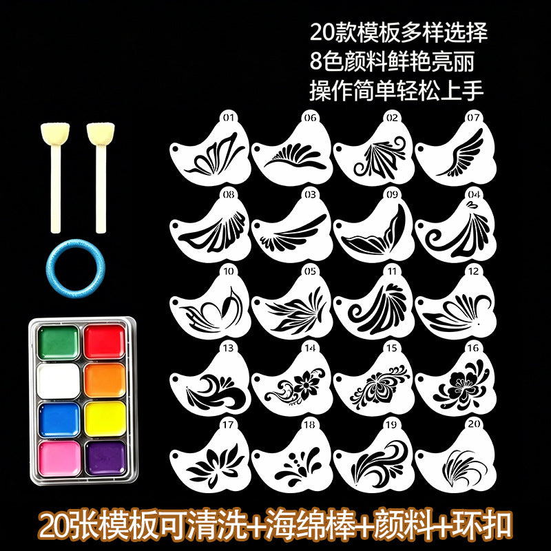 Reusable Face Painting Stencils Kit with Brushes and Pigments for Kids and Adults