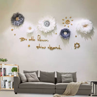 Boho Feather Wall Decor with Wooden Accents and Slogan for Bedroom Living Room