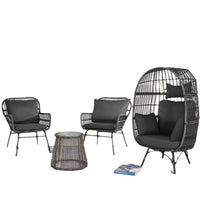 Outdoor Wicker Rattan Hanging Basket Chair Set with Coffee Table for Patio Garden