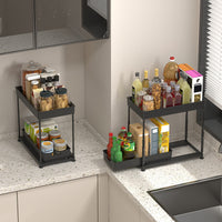 Under Sink Pull-Out Organizer for Bottles and Spices, 2-Tier Storage Rack for Kitchen and Bathroom Cabinets