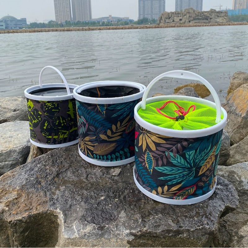 Foldable Fishing Bucket Live Fish Container with Rope and Anti-Jump Net
