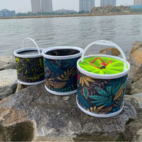 Foldable Fishing Bucket Live Fish Container with Rope and Anti-Jump Net