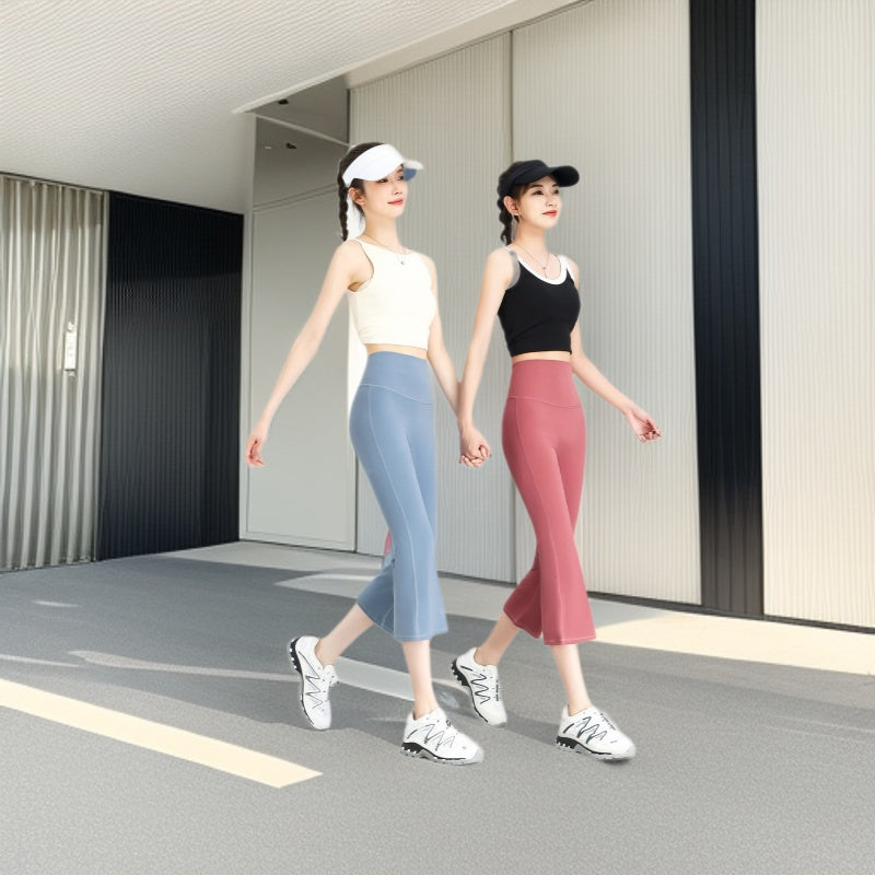 Women's Summer Thin High Waist Cropped Flared Yoga Pants, Slim Fit Petite Versatile Sports Leggings