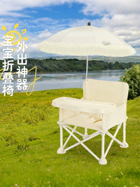 Foldable Baby Beach Chair with Umbrella, Portable Outdoor Camping and Picnic High Chair with Tray and Storage Bag