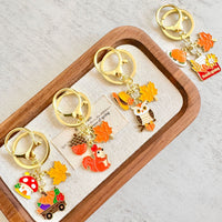Thanksgiving Autumn Theme Keychain for Bags and Keys - Pumpkin, Squirrel, Owl, Maple Leaf Designs