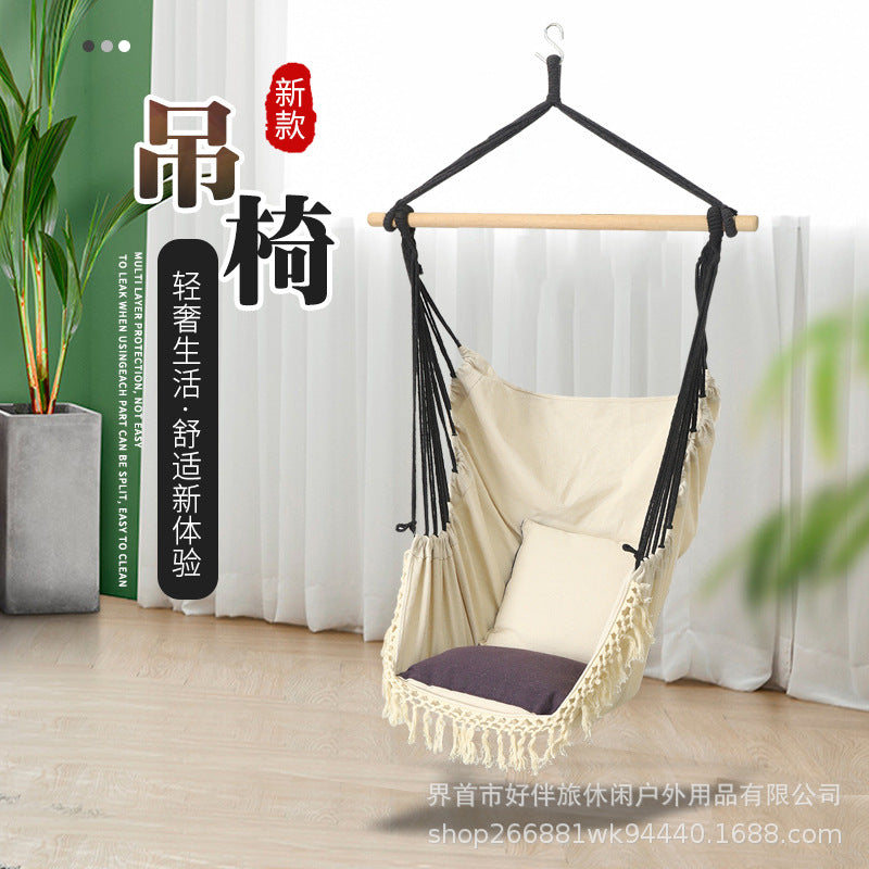 Indoor Outdoor Hanging Rope Hammock Chair with Wooden Bar for Adults and Children