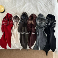 Jacquard Balaclava Hat for Women, Winter Warm Knitted Hood Scarf Combo
