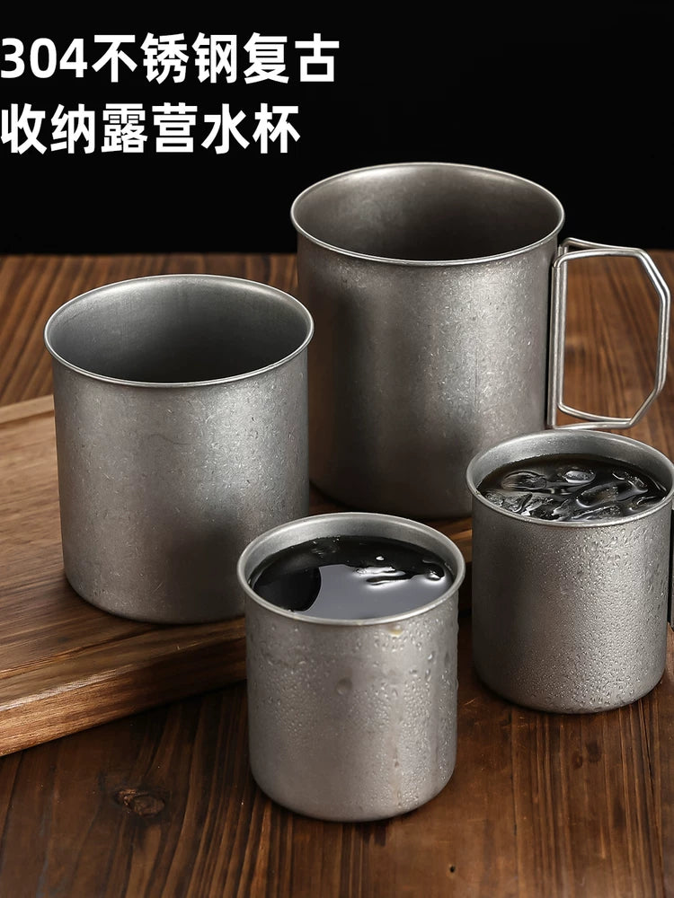 Vintage 304 Stainless Steel Folding Cup Outdoor Camping Coffee Tea Mug