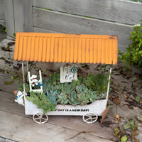 Vintage Iron Art Cart Planter American Country Style Succulent Pot Balcony Decor