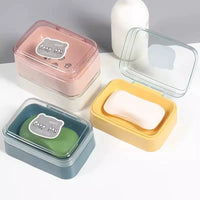 Transparent Flip-Top Soap Dish with Lid and Drainage for Home, Travel, and Dorms