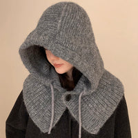 Women's Knitted Balaclava Hat Scarf Set Winter Warm Ear Protection Hooded Beanie