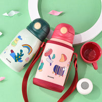 Little Bunny Kids Thermal Water Bottle with Straw for Boys and Girls, 316 Stainless Steel Temperature Display Cup for School and Kindergarten