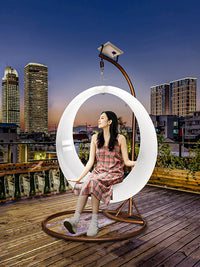 Outdoor Luminous Moon Swing Chair with A-Frame Stand for Kids and Adults, Solar Powered or Plug-in