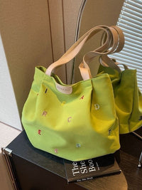 Large Capacity Canvas Tote Bag for Women, Embroidered Letter Shoulder Bag, Student Handbag