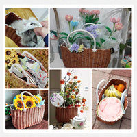 Plastic Woven Storage Basket with Handle for Shopping, Picnics, and Organization