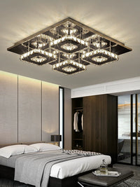 Modern LED Crystal Ceiling Light for Living Room, Rectangular Flush Mount Fixture