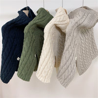 Women's Knitted High-Neck Slit Poncho Shawl for Autumn/Winter