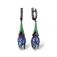 Fashionable Blue Lotus Flower Necklace and Earring Set