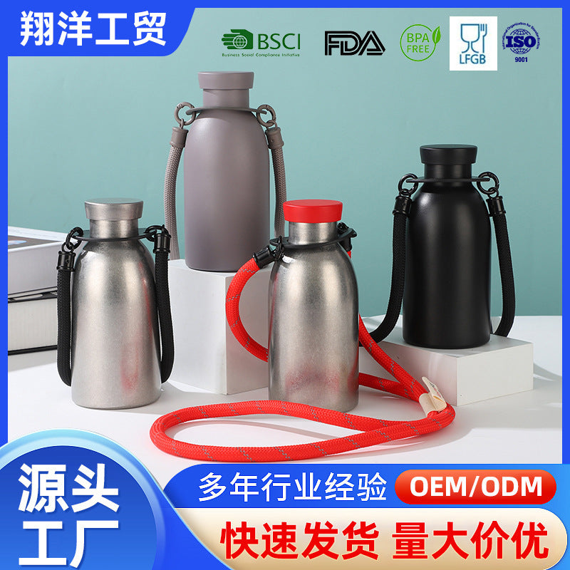 Vintage Distressed Titanium-Look 304 Stainless Steel Cola Bottle Portable Outdoor Sports Water Bottle Milk Cup