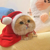Pet Christmas Cape with Hat for Cats and Small Dogs, Winter Warm Festival Outfit