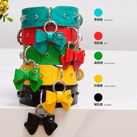 Pet Leather Bow Tie Collar for Dogs, Adjustable and Comfortable