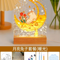 Mid-Autumn Festival DIY Glass Painting Night Light Kit with LED Base, Hand-Painted Material Pack for Gifting & Events