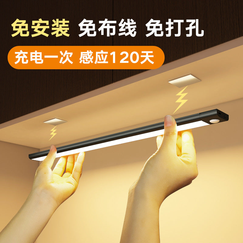 Ultra-thin LED Under Cabinet Lights, Motion Sensor Night Light, USB Rechargeable Magnetic Strip Light for Wardrobe, Bedside