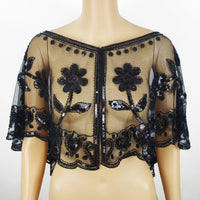 Women's Sequin Mesh Capelet Shawl Beaded Pullover Shrug for Evening Dress