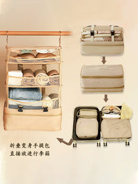 Portable Hanging Travel Wardrobe Organizer Bag with Foldable Shelves