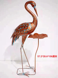 Iron Art Lotus Leaf Crane Bird Feeder Ornament for Garden & Wedding Decor