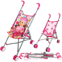 Kids Play Doll Stroller with Anti-Pinch Clip, Toddler Walker Toy for Girls