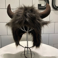 Warm Faux Fur Trapper Hat with Horns for Winter Cycling