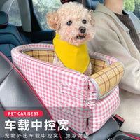 Pet Car Seat Booster with Armrest Console, Washable Portable Dog Cat Travel Bed for Small Medium Pets