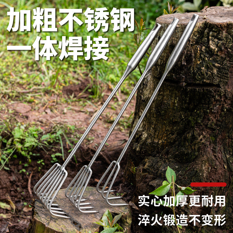 Extended Stainless Steel Garden Rake, Multi-Tooth Leaf Rake for Yard, Weeding, Loosening Soil, Clamming Tool