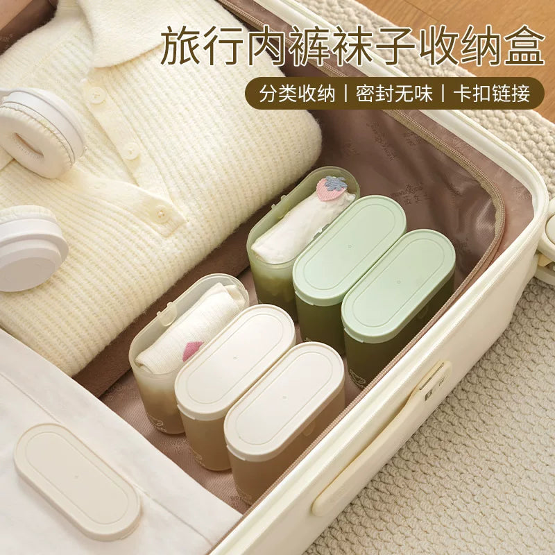 Underwear and Socks Storage Box with Lid, Portable Travel Organizer for Clothes