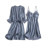 Women's Satin Pajama Set with Robe and Padded Chemise