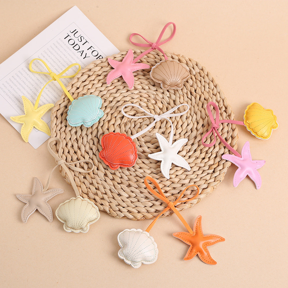 Starfish and Shell Embroidered Leather Keychain Bag Charm