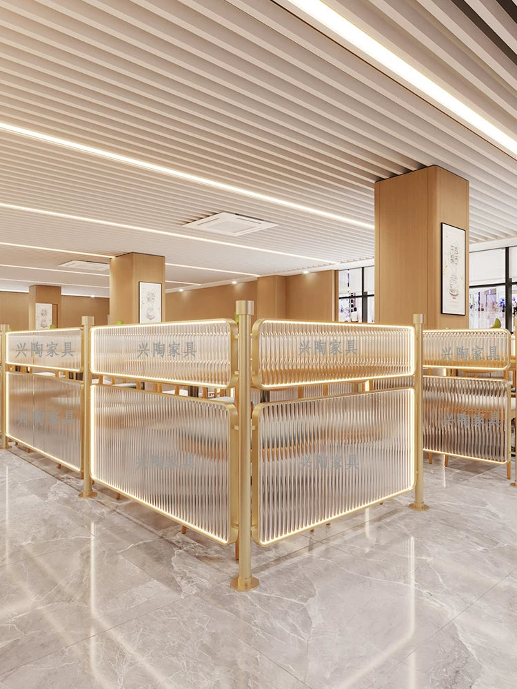 Modern Light Luxury Fluted Glass Partition Screen for Restaurants and Hot Pot Shops