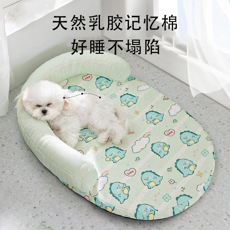 Cartoon Pet Bed with Removable Cooling Mat for Cats and Small Dogs, All Seasons