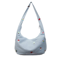 Large Capacity Canvas Tote Bag for Women - Embroidered Denim Crossbody Shoulder Bag with Zipper Closure