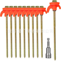 Hexagonal Spiral Fluorescent Tent Stakes for Outdoor Camping - Carbon Steel, Orange/Green