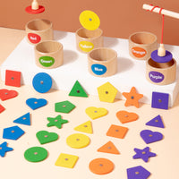 Kids Wooden Magnetic Fishing Game Geometric Shape Color Sorting Educational Toy