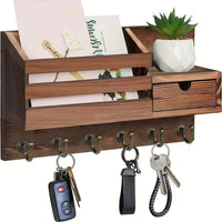 Wooden Wall Mounted Key Holder with Hooks for Entryway, Key Rack Organizer for Home