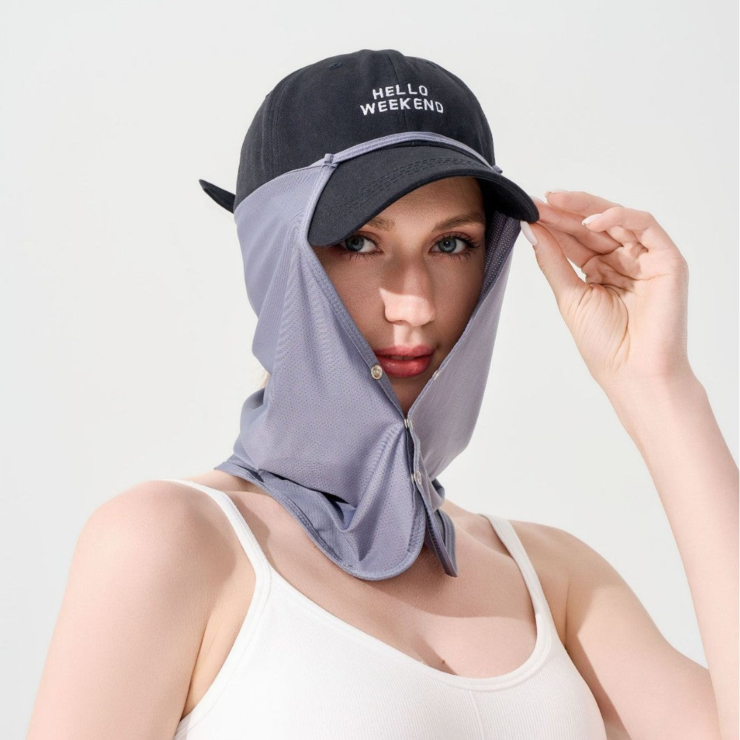 Sun Protection Wide Brim Hat with Detachable Face and Neck Flap for Outdoor Activities