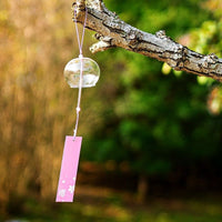 Japanese Style Cherry Blossom Glass Wind Chime with Pendant, Handmade Decorative Ornament for Home