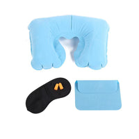 Inflatable Travel Neck Pillow Set with Eye Mask and Earplugs