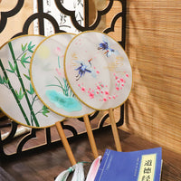 DIY Embroidery Kit for Beginners - Ancient Style Silk Ribbon Hand Fan with Suzhou Embroidery