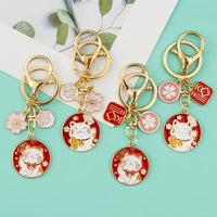 Japanese Lucky Cat Keychain Metal Charm for Bags and Car Keys
