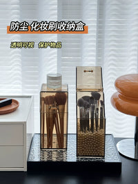 Acrylic Makeup Brush Holder with Lid, Dustproof Cosmetic Organizer for Vanity, Desktop Storage Box
